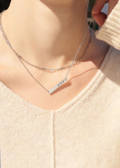Polished Stainless Steel Horizontal Stampable Birthstone Bar Necklace