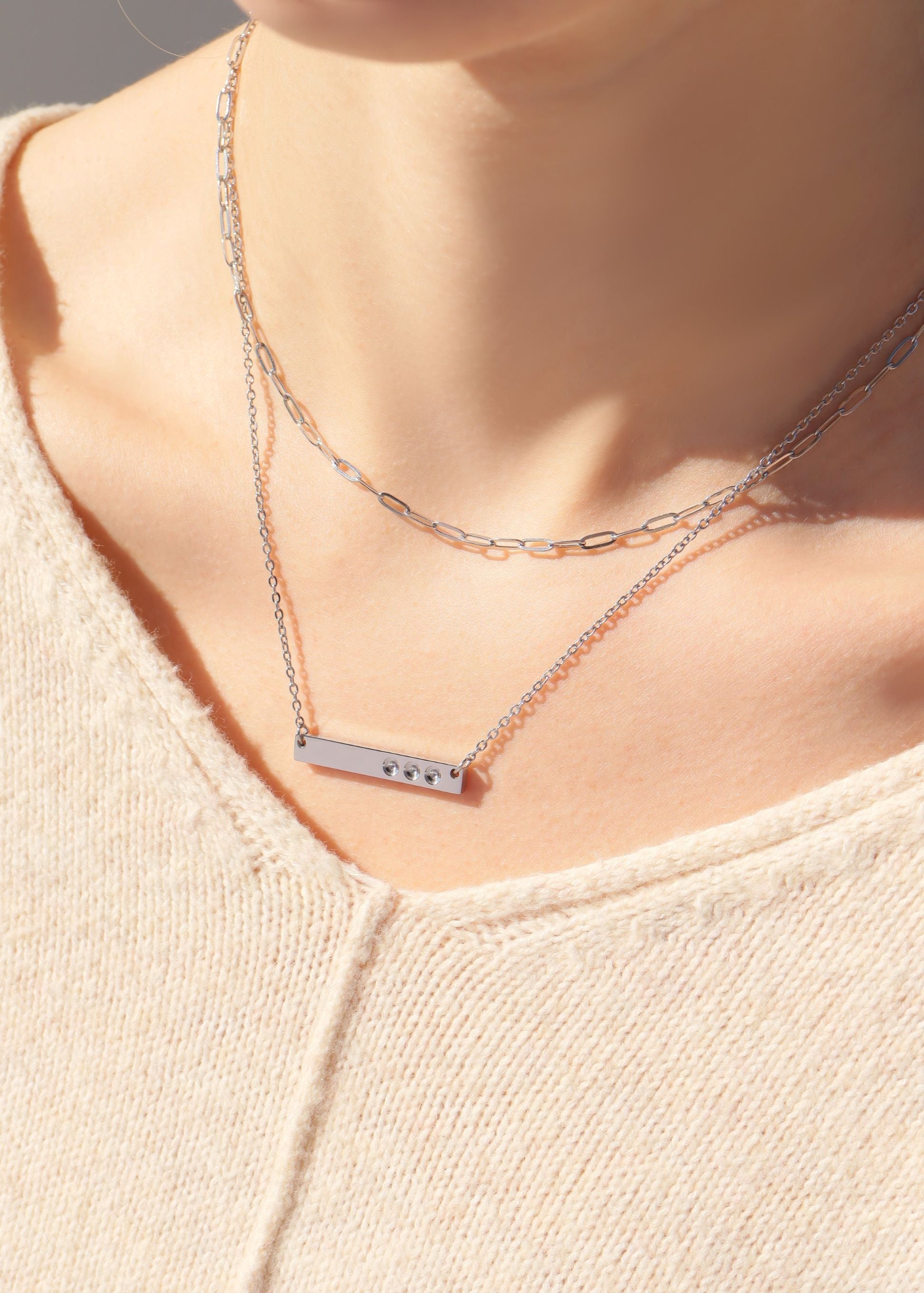 Polished Stainless Steel Horizontal Stampable Birthstone Bar Necklace