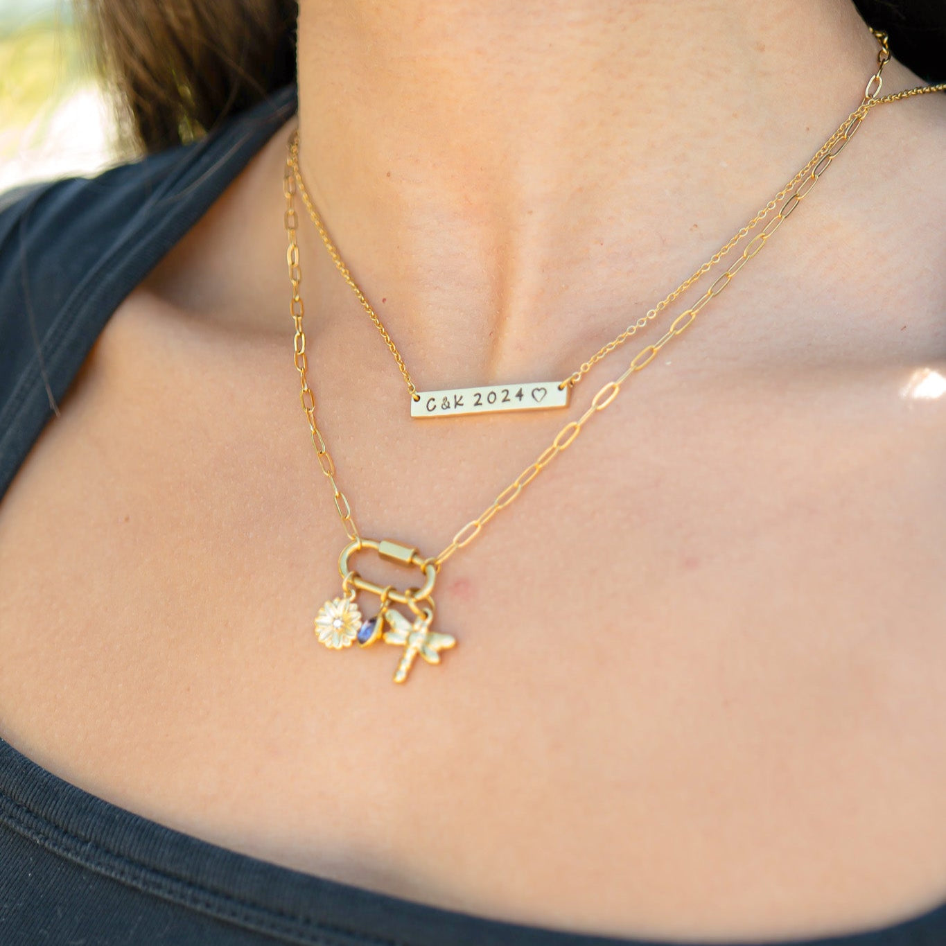 18K Gold PVD Stainless Steel Blank Bar Necklace With Separated Chain