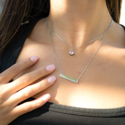 18K Gold PVD Stainless Steel Blank Bar Necklace With Separated Chain