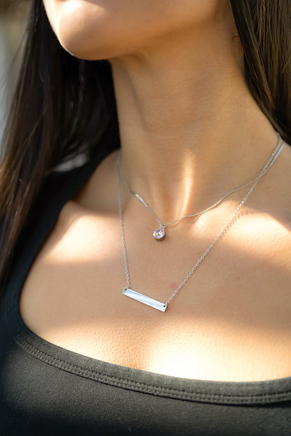 18K Gold PVD Stainless Steel Blank Bar Necklace With Separated Chain
