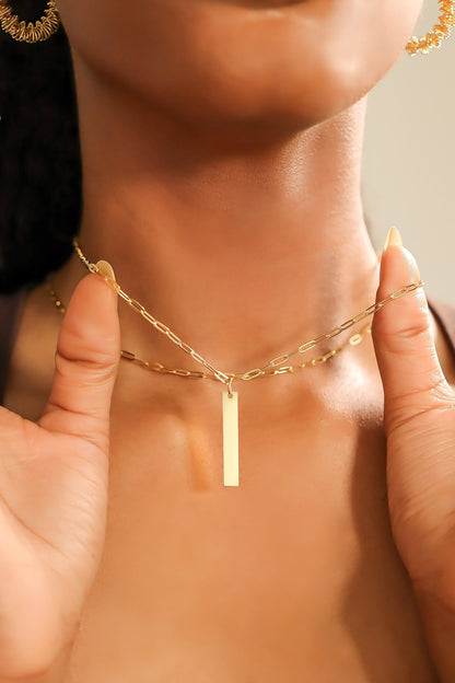 18K Gold PVD Stainless Steel Vertical Blank Bar Pendant