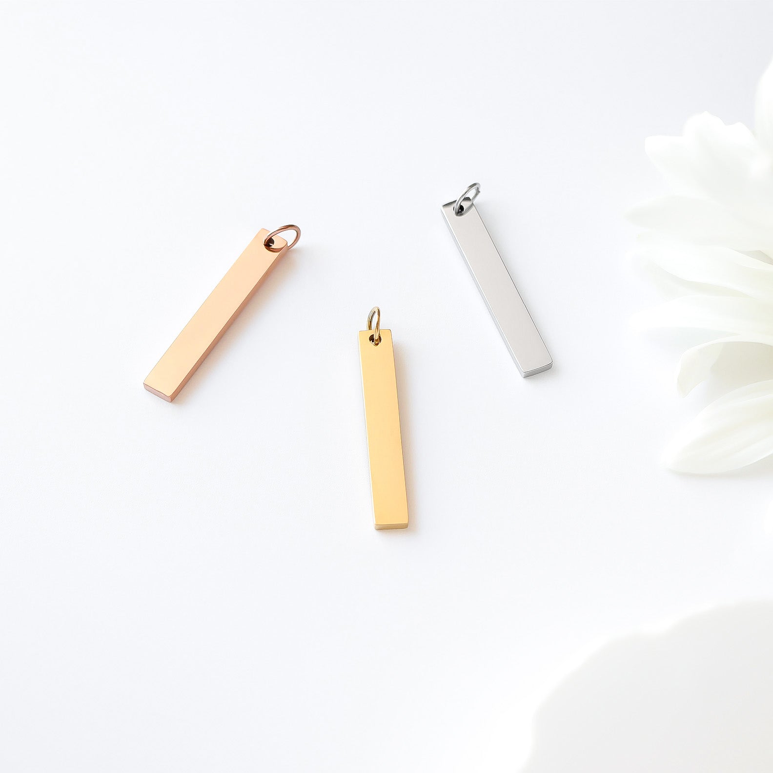 18K Gold PVD Stainless Steel Vertical Blank Bar Pendant