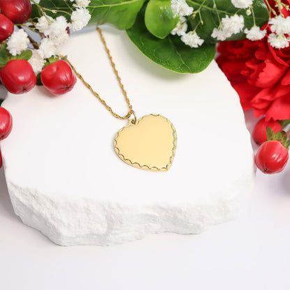18K Gold PVD Stainless Steel Scalloped Edge Blank Heart Pendant