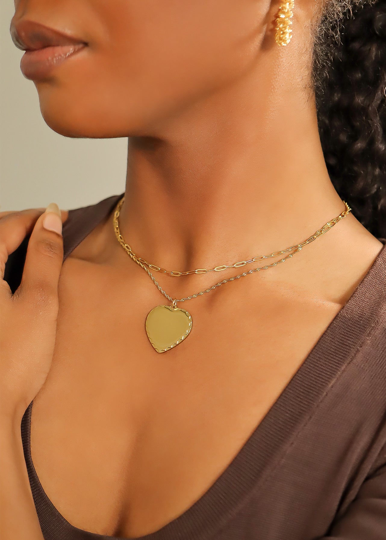 18K Gold PVD Stainless Steel Scalloped Edge Blank Heart Pendant