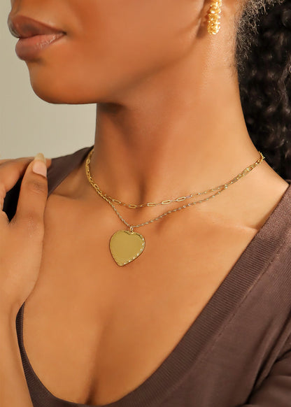 18K Gold PVD Stainless Steel Scalloped Edge Blank Heart Pendant