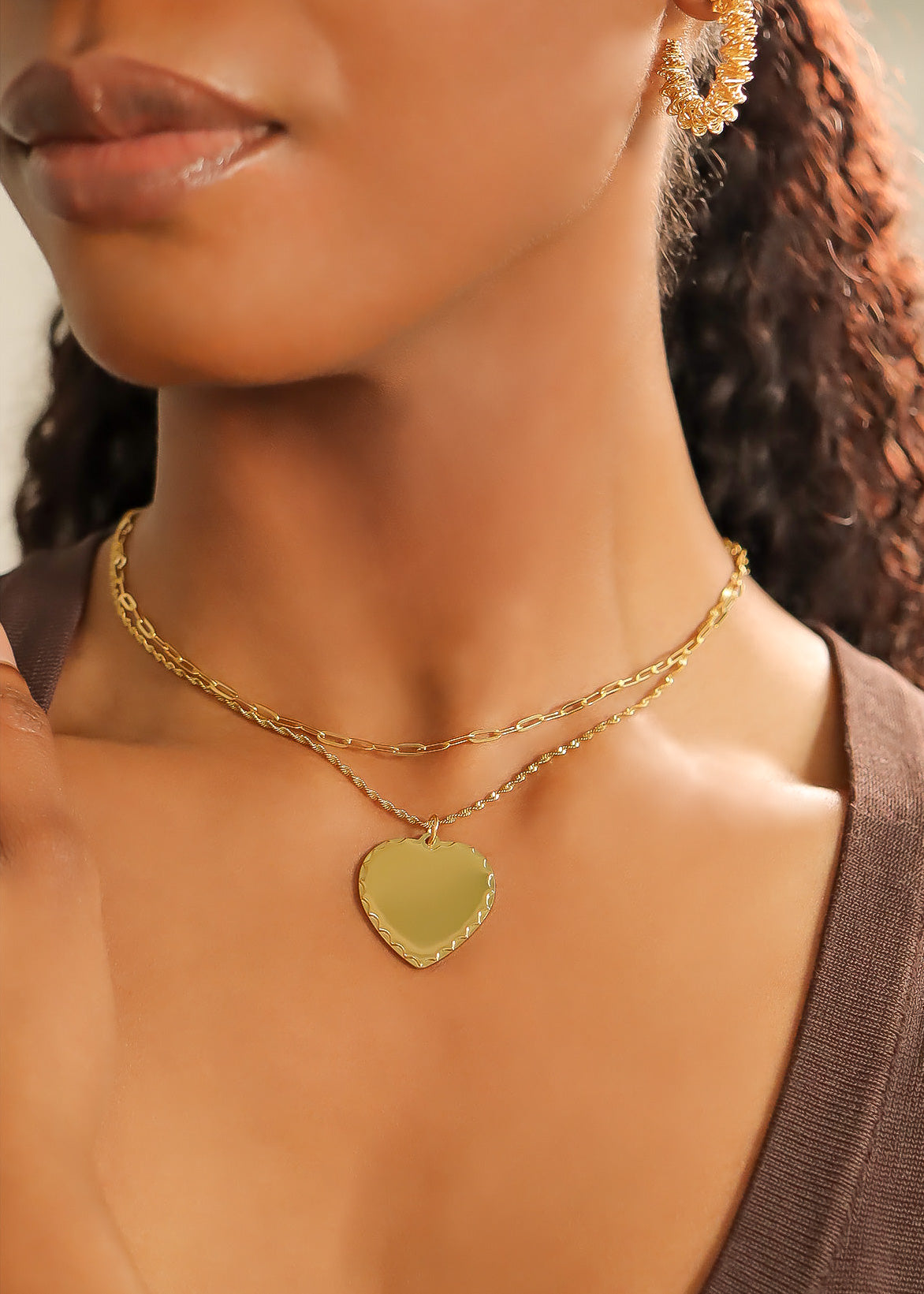 18K Gold PVD Stainless Steel Scalloped Edge Blank Heart Pendant
