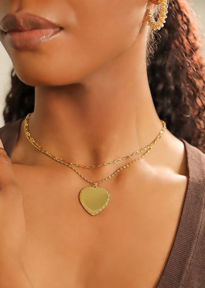 18K Gold PVD Stainless Steel Scalloped Edge Blank Heart Pendant