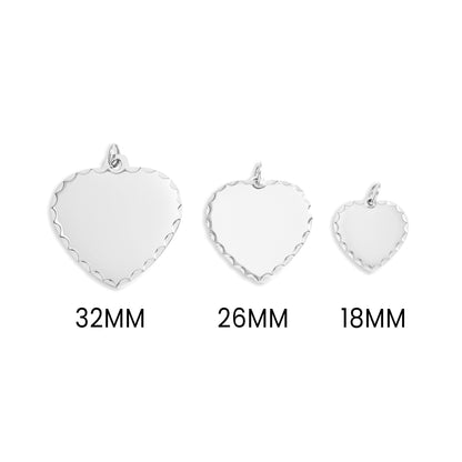18K Gold PVD Stainless Steel Scalloped Edge Blank Heart Pendant