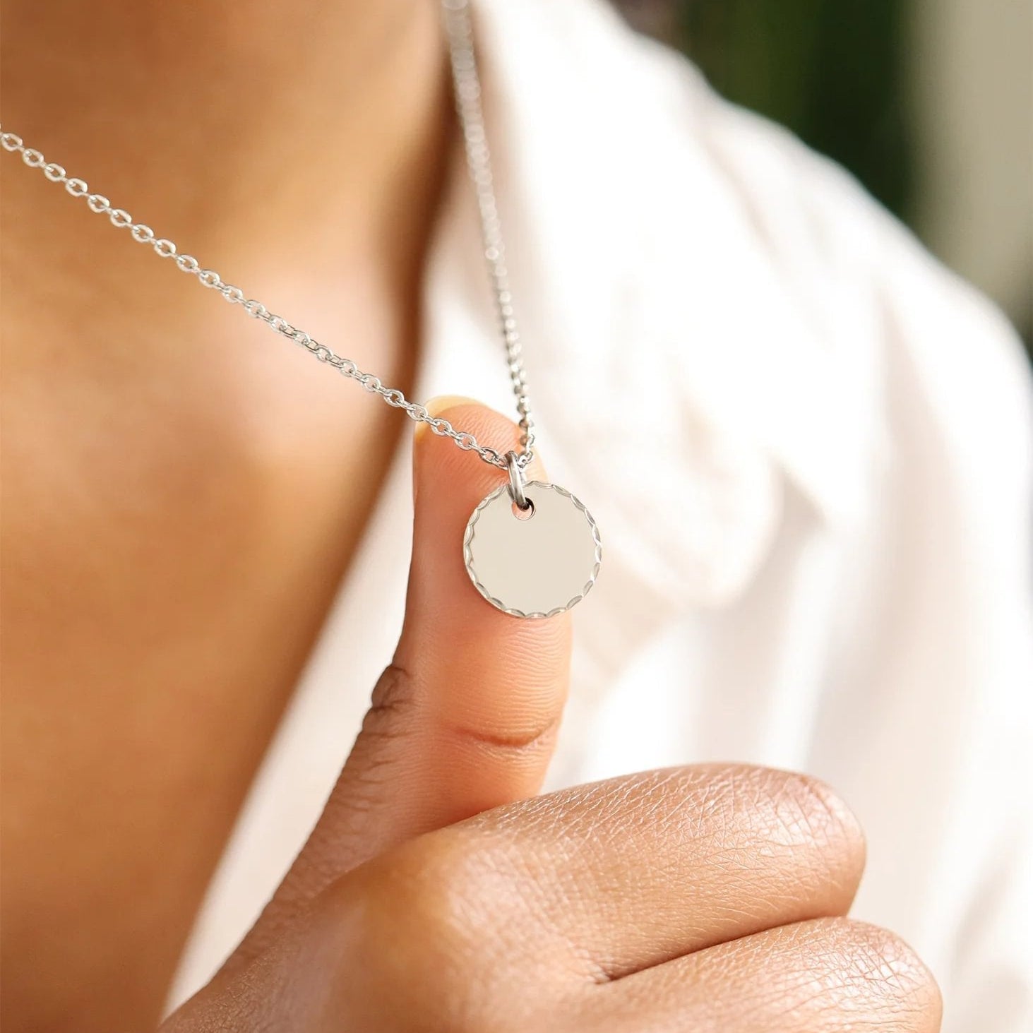 18K Gold PVD Stainless Steel Grooved Round Pendant