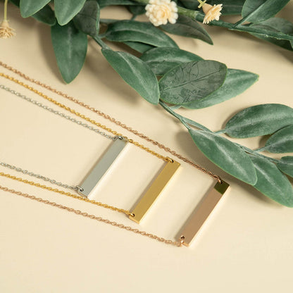 18K Gold PVD Stainless Steel Blank Bar Necklace