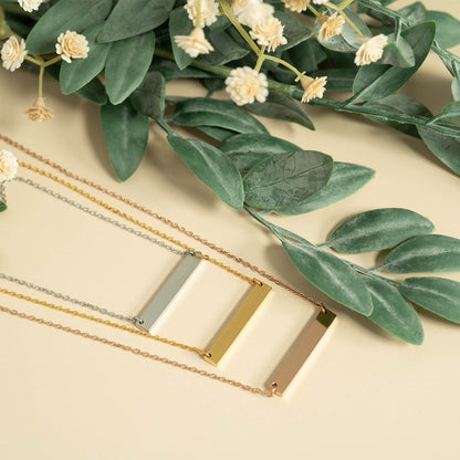 18K Gold PVD Stainless Steel Blank Bar Necklace With Separated Chain