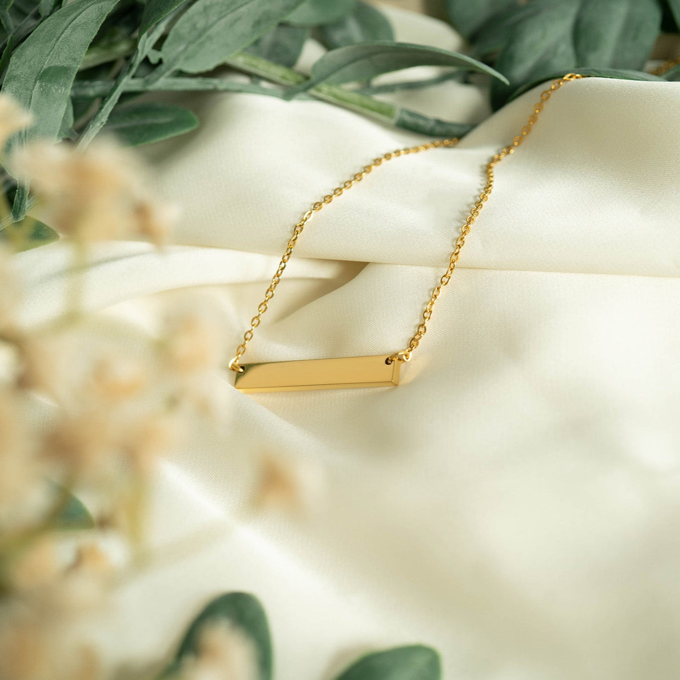 18K Gold PVD Stainless Steel Blank Bar Necklace