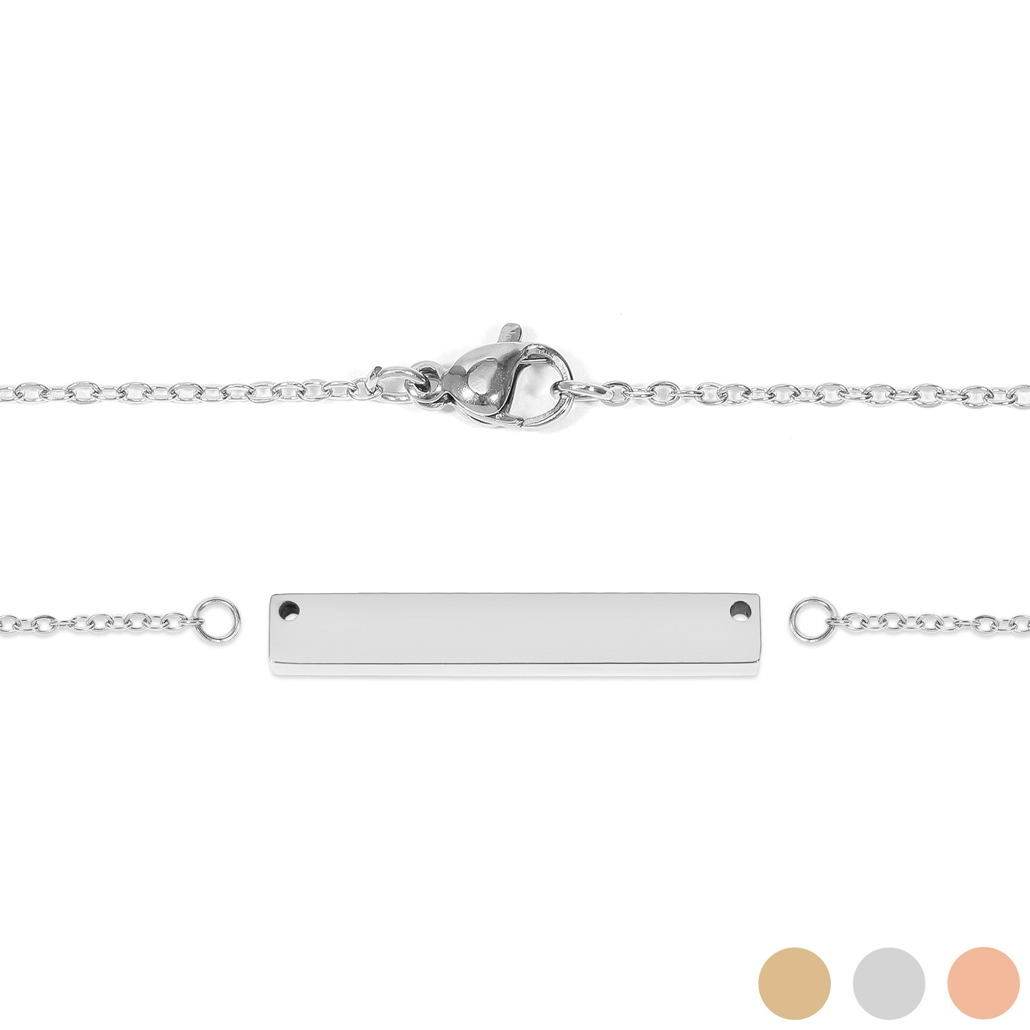 18K Gold PVD Stainless Steel Blank Bar Necklace With Separated Chain