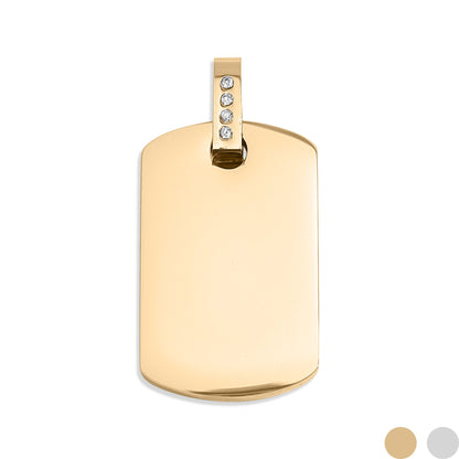 18K Gold PVD Stainless Steel CZ Dog Tag Pendant