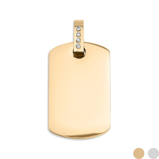 18K Gold PVD Stainless Steel CZ Dog Tag Pendant