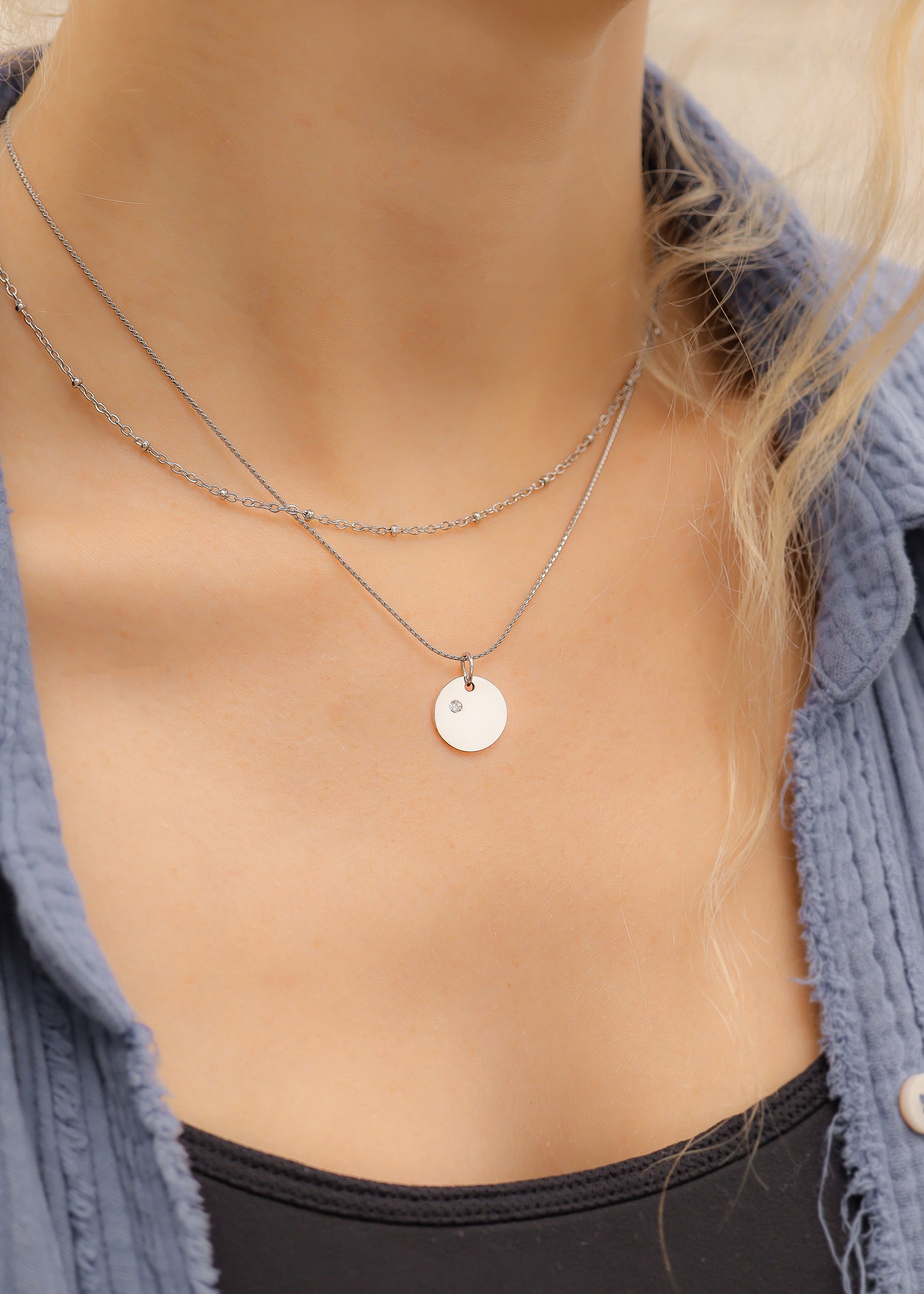 Stainless Steel 1/2" CZ Birthstone Blank Circle Pendant