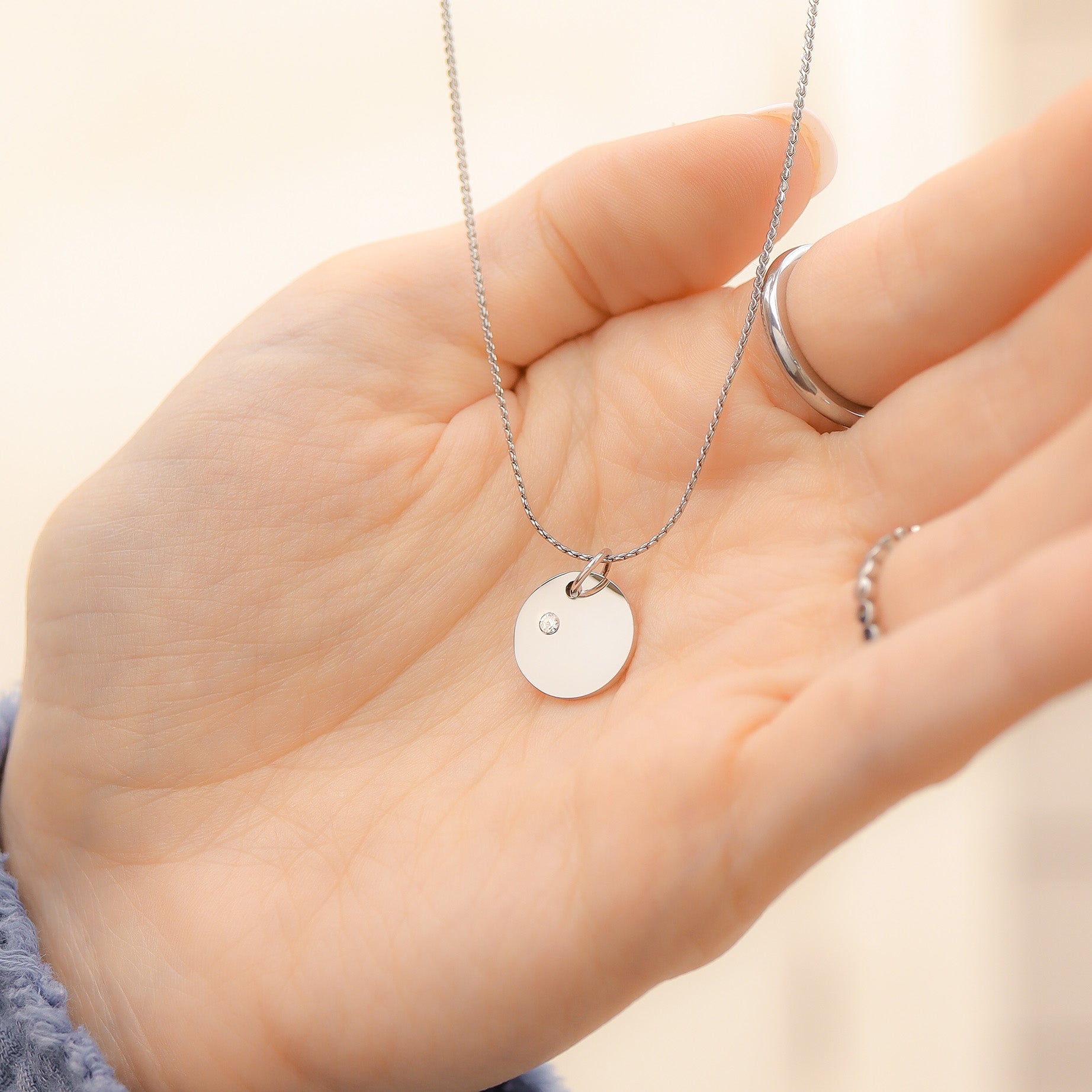 Stainless Steel 1/2" CZ Birthstone Blank Circle Pendant