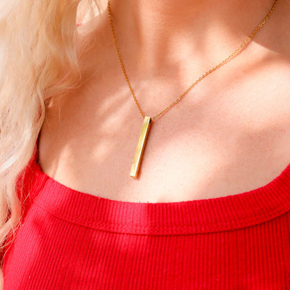 18K Gold PVD Stainless Steel Square 4 Sided Vertical Blank Bar Necklace