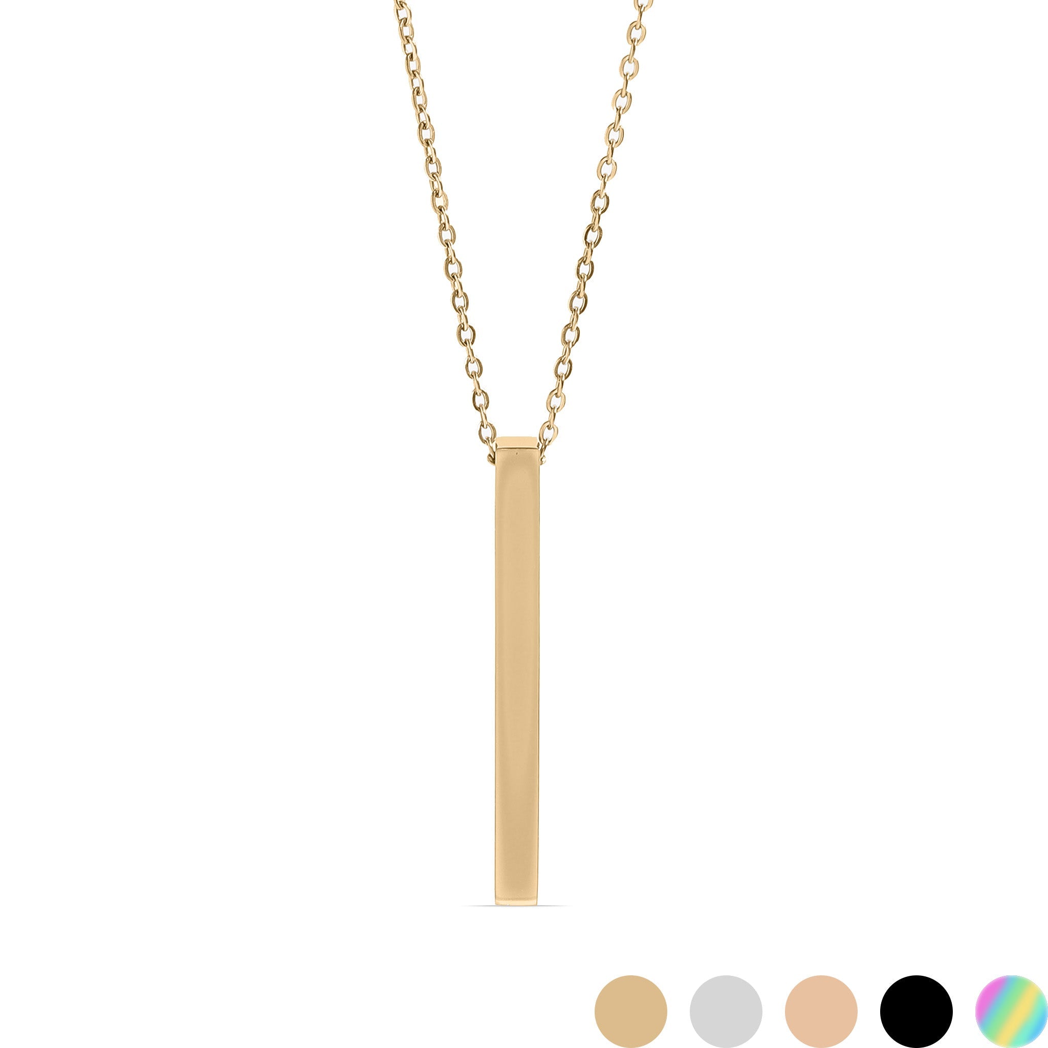 18K Gold PVD Stainless Steel Square 4 Sided Vertical Blank Bar Necklace
