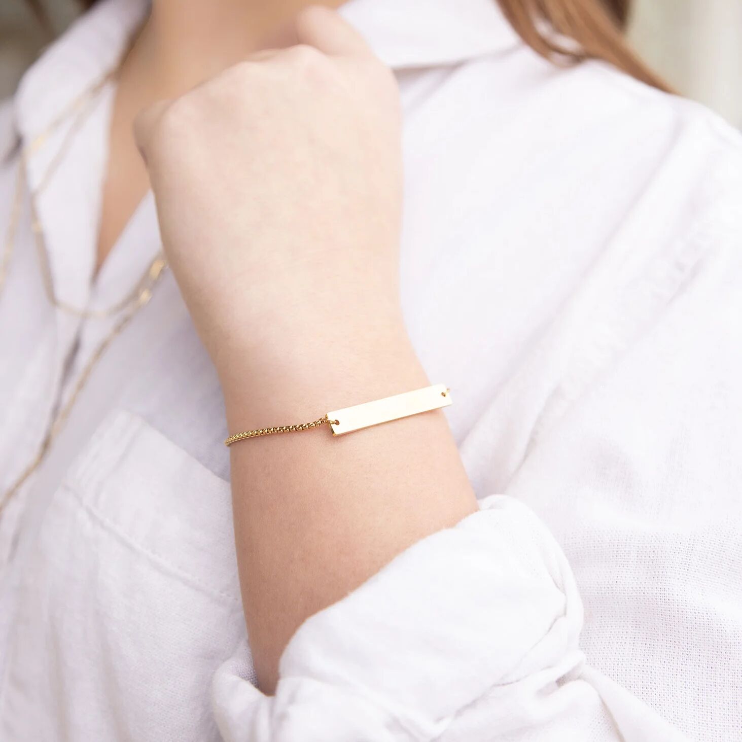 14K Gold Filled PLUS Flat Adjustable Blank Bar Bracelet