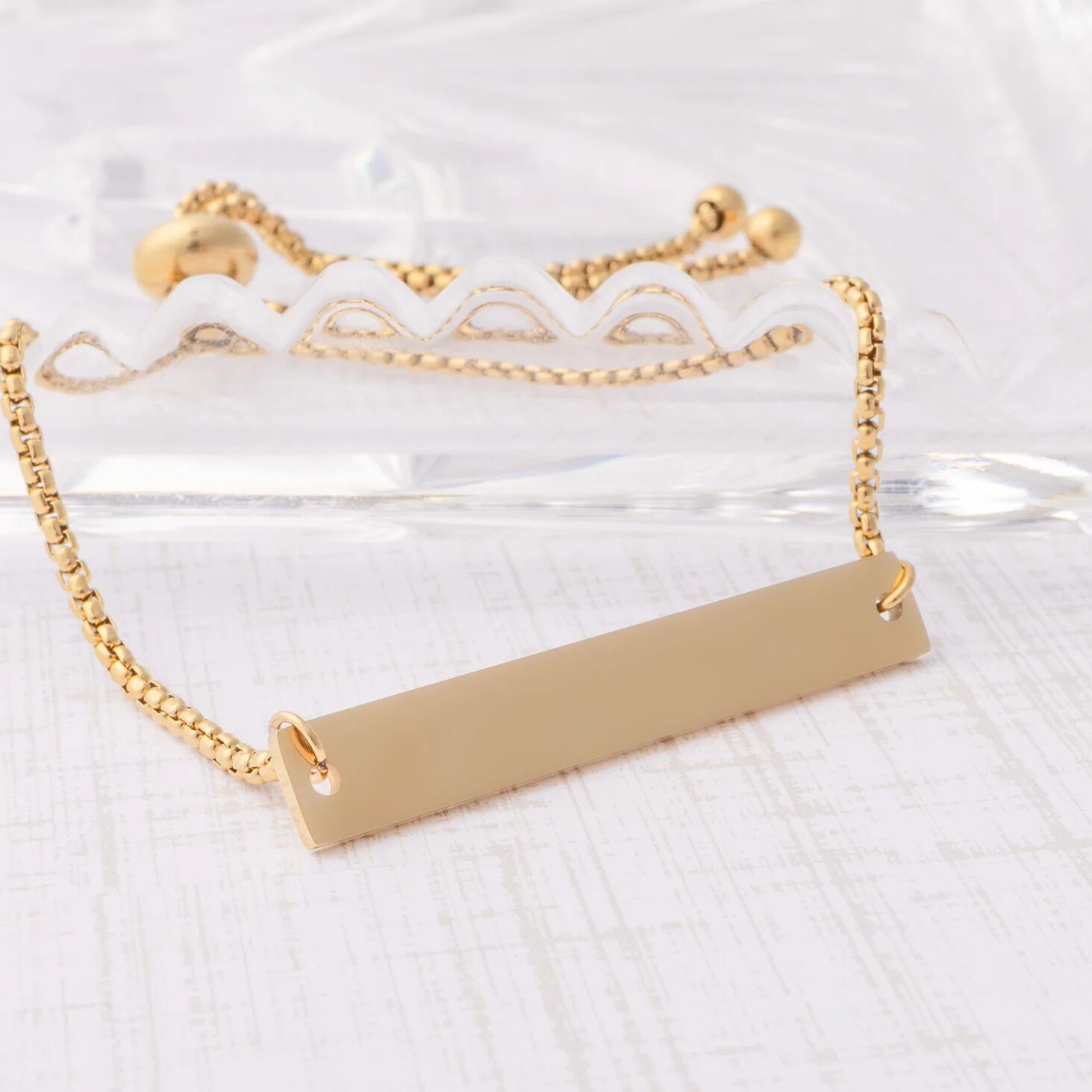14K Gold Filled PLUS Flat Adjustable Blank Bar Bracelet
