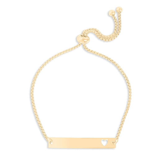 14K Gold Filled PLUS Adjustable Curved Cutout Heart Blank Bar Bracelet