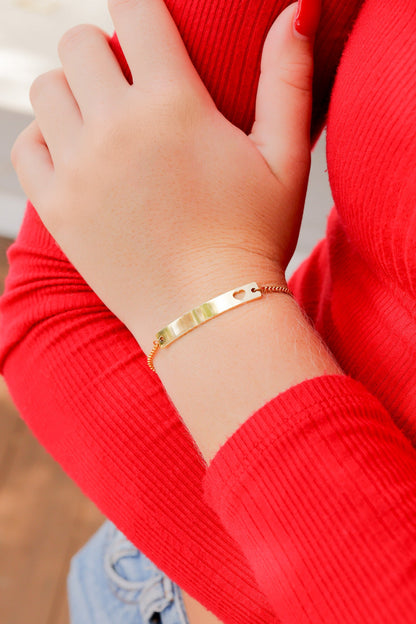 18K Gold PVD Stainless Steel Adjustable Curved Cutout Heart Blank Bar Bracelet