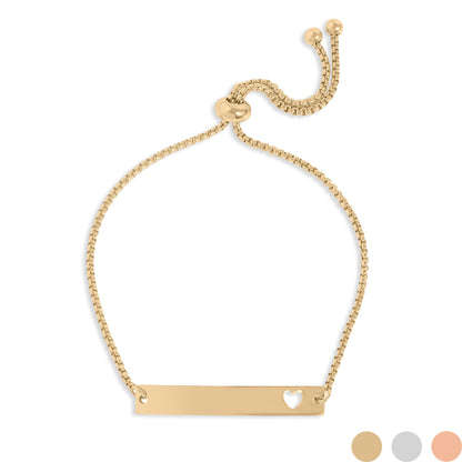 18K Gold PVD Stainless Steel Adjustable Curved Cutout Heart Blank Bar Bracelet