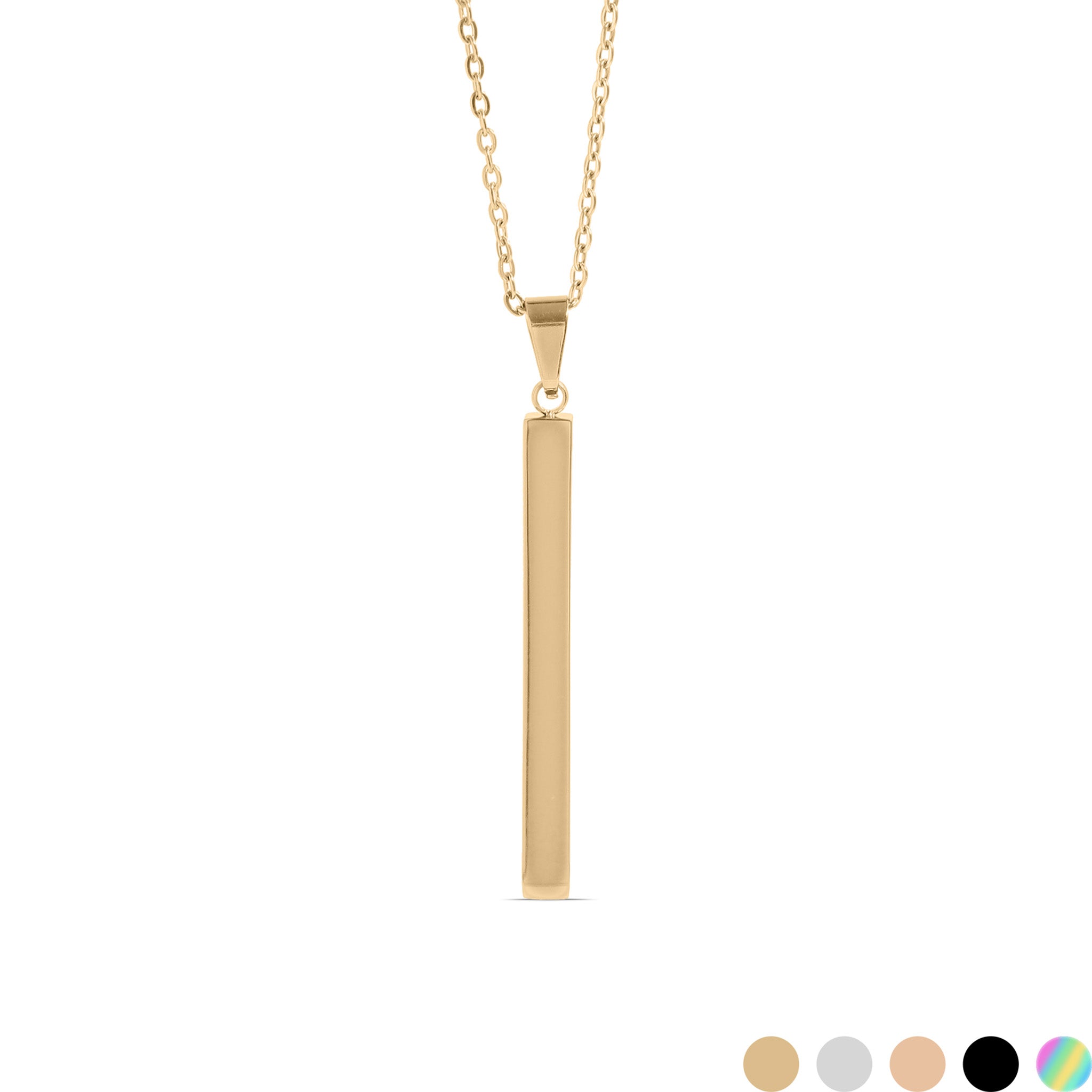 Square 4 Sided Vertical Bar Polished Stainless Steel Necklace With Top Bail