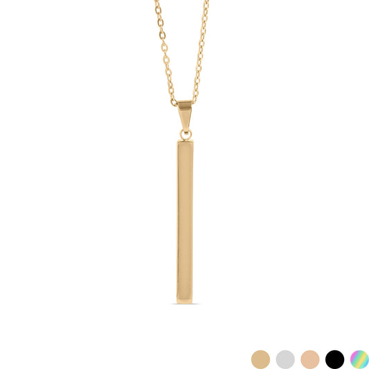 Square 4 Sided Vertical Bar Polished Stainless Steel Necklace With Top Bail
