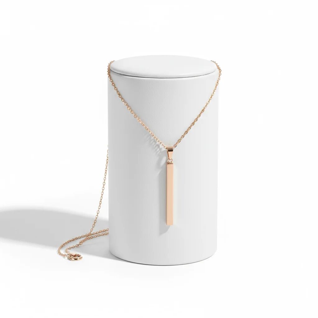 Square 4 Sided Vertical Bar Polished Stainless Steel Necklace With Top Bail