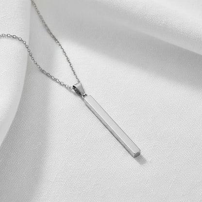 Square 4 Sided Vertical Bar Polished Stainless Steel Necklace With Top Bail
