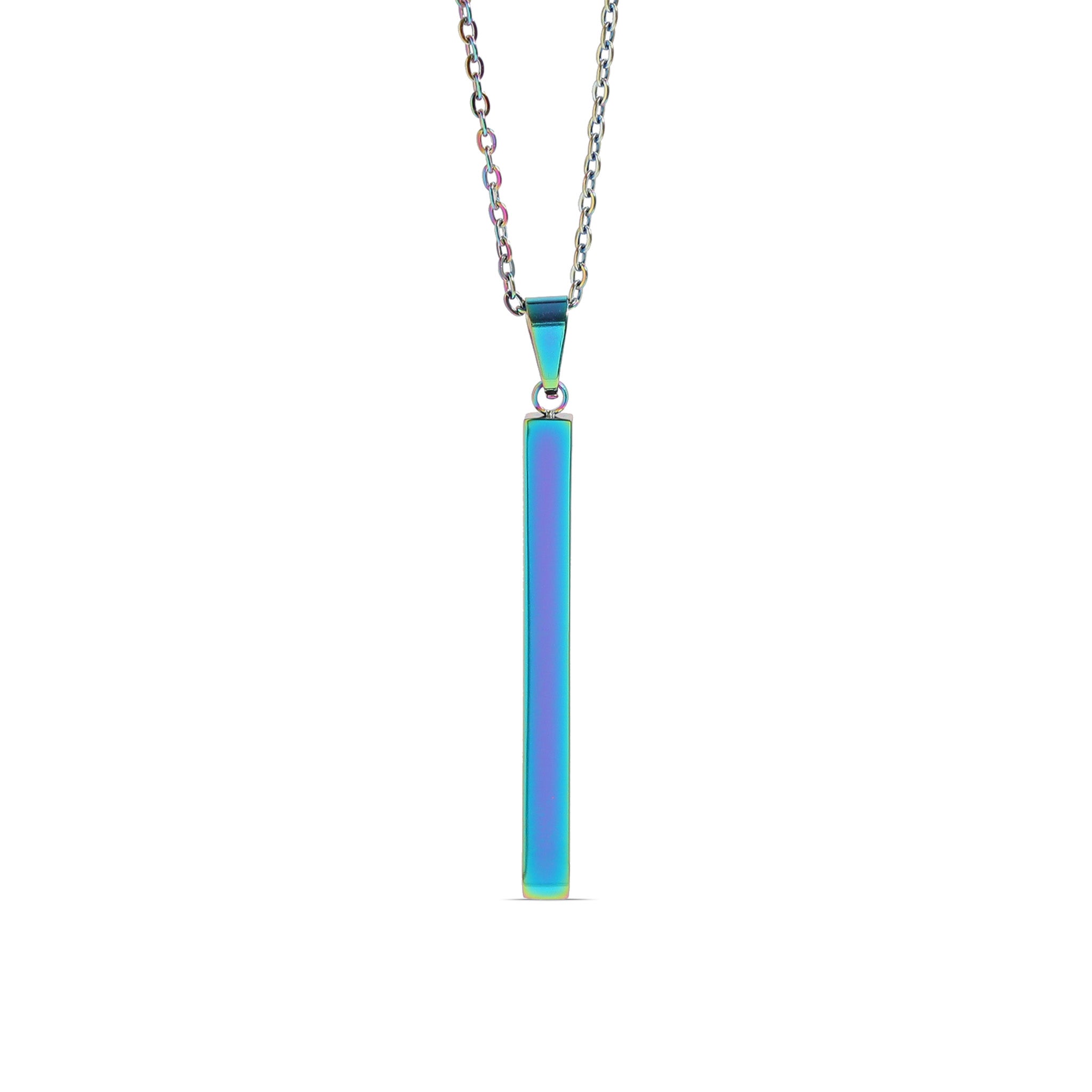Square 4 Sided Vertical Bar Polished Stainless Steel Necklace With Top Bail