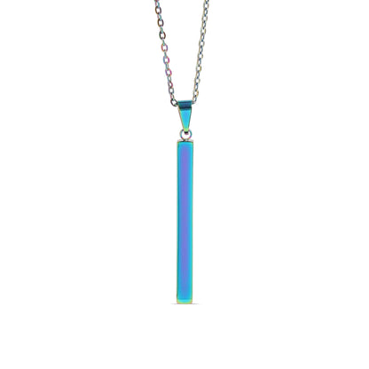 Square 4 Sided Vertical Bar Polished Stainless Steel Necklace With Top Bail