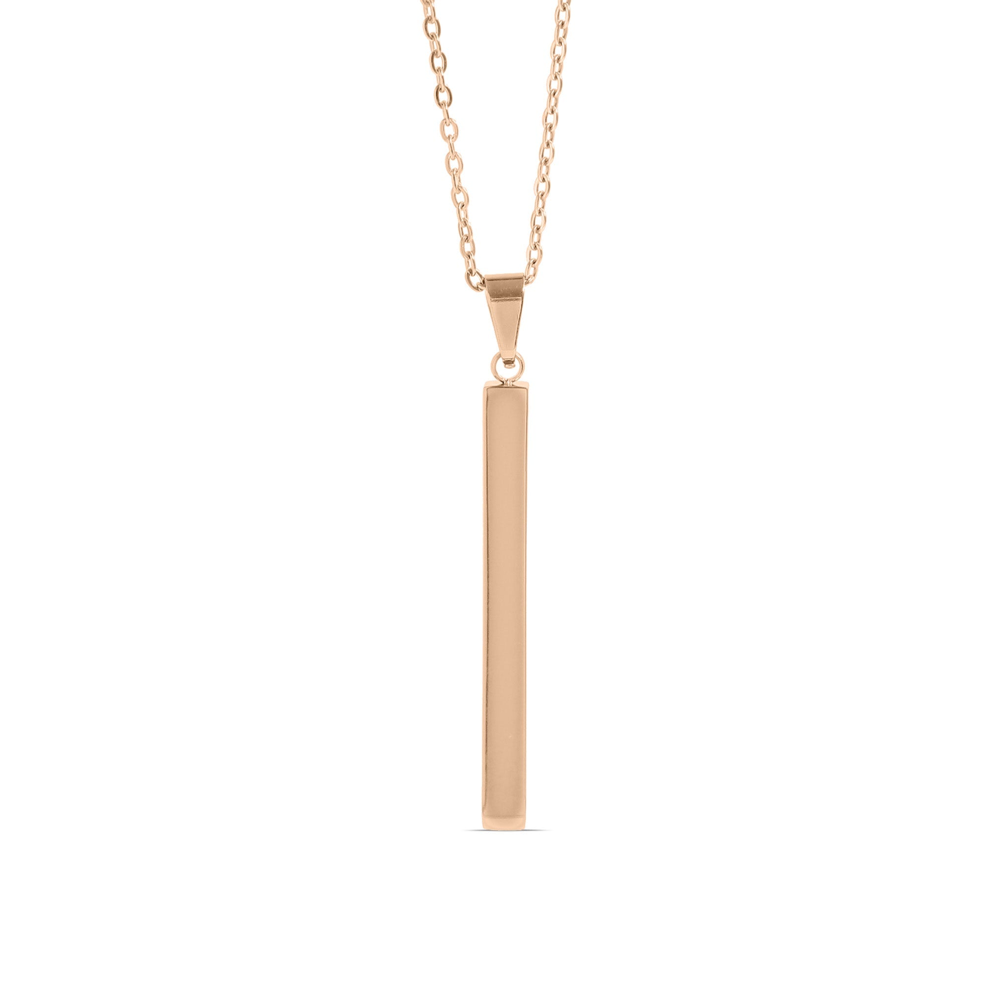 Square 4 Sided Vertical Bar Polished Stainless Steel Necklace With Top Bail