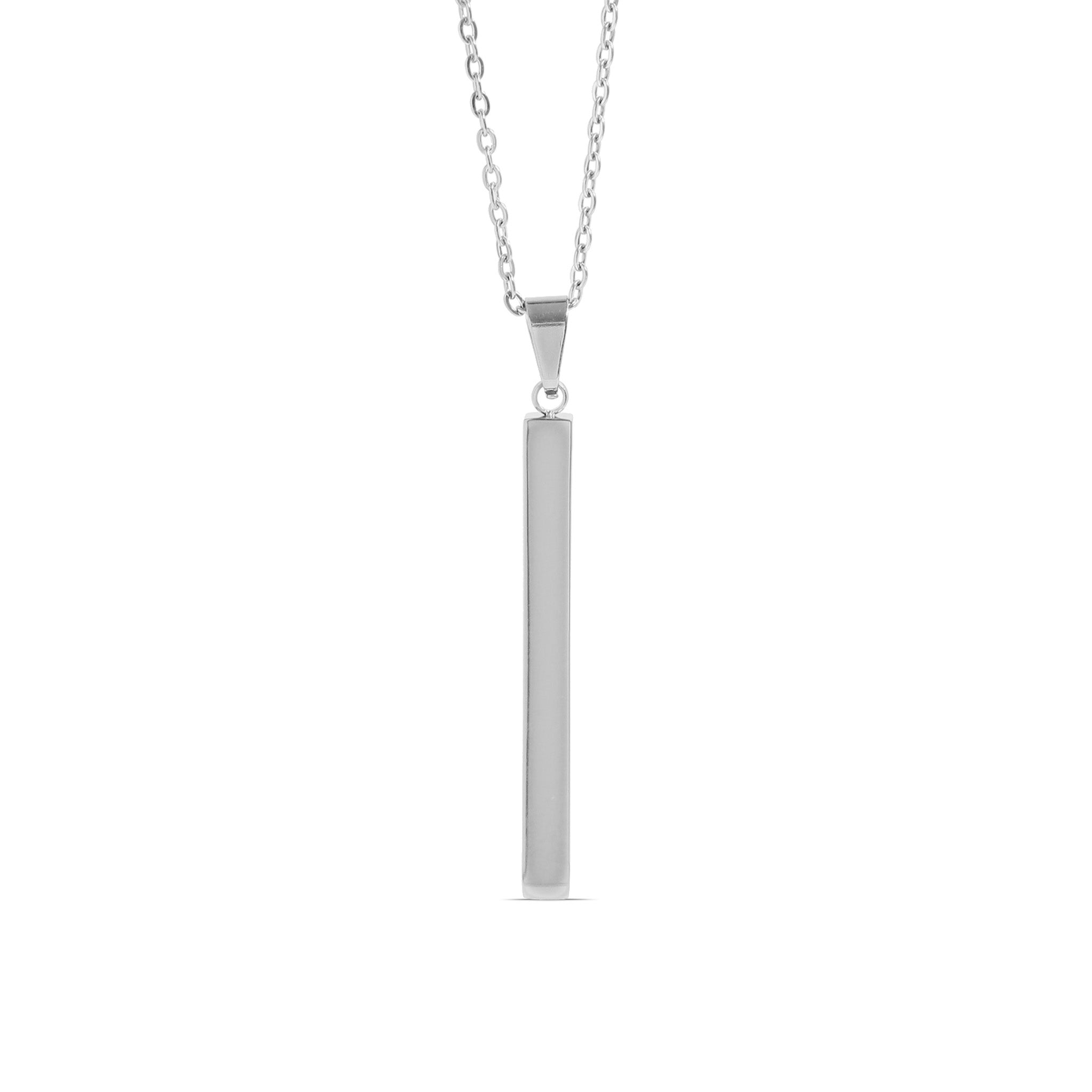 Square 4 Sided Vertical Bar Polished Stainless Steel Necklace With Top Bail