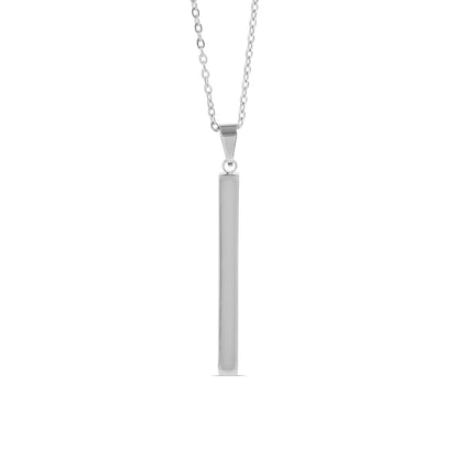Square 4 Sided Vertical Bar Polished Stainless Steel Necklace With Top Bail
