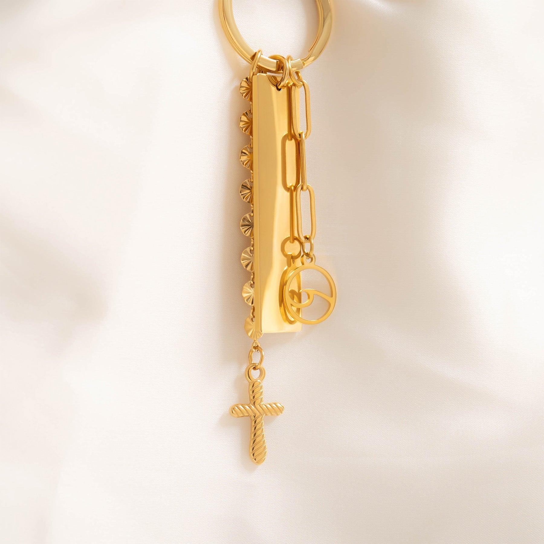 18K Gold PVD Stainless Steel Textured Cross Charm