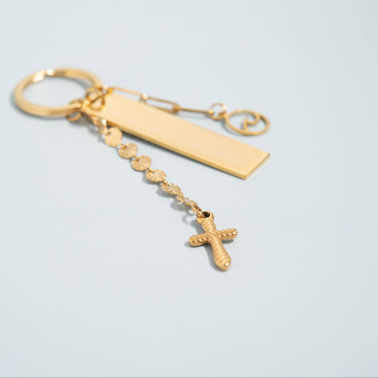 18K Gold PVD Stainless Steel Textured Cross Charm