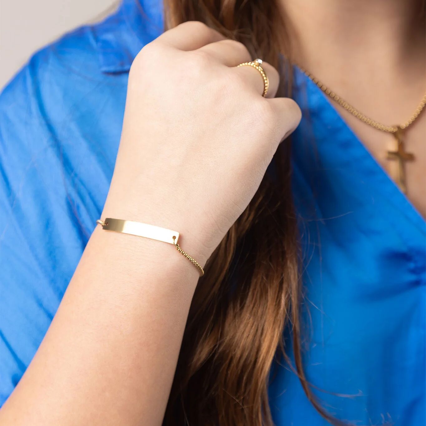 14K Gold Filled PLUS Adjustable Curved Blank Bar Bracelet