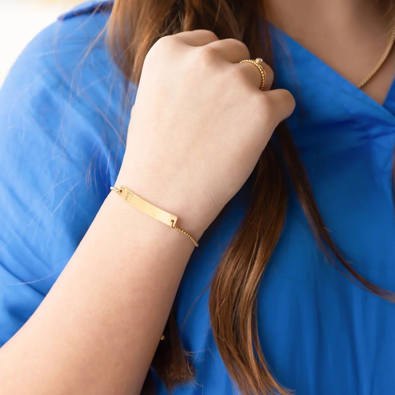 14K Gold Filled PLUS Adjustable Curved Blank Bar Bracelet