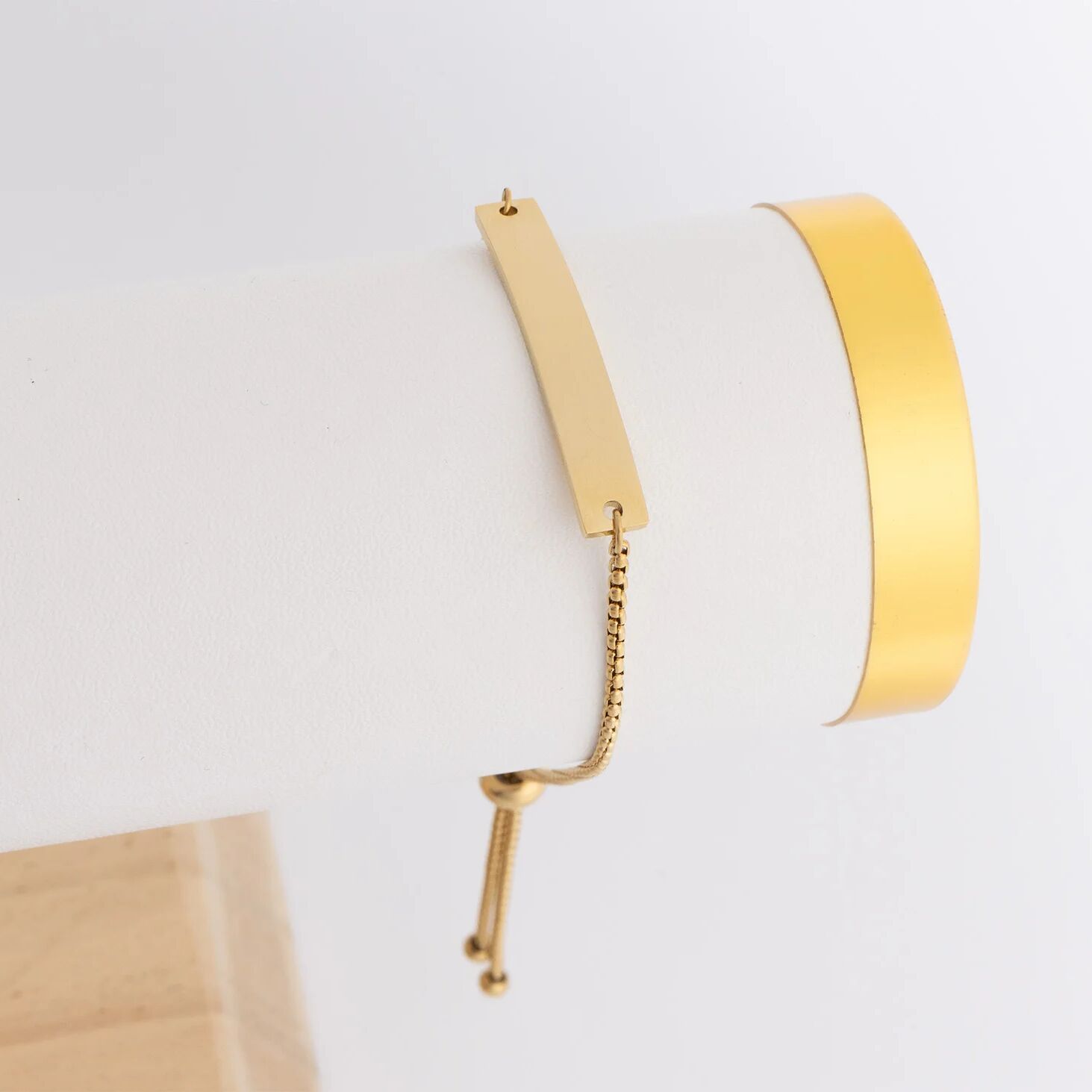 14K Gold Filled PLUS Adjustable Curved Blank Bar Bracelet