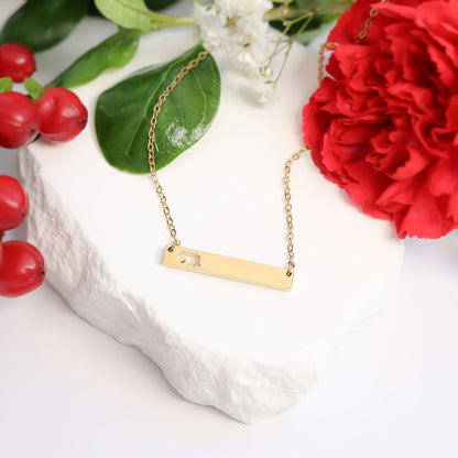 18K Gold PVD Stainless Steel Mama Bear Horizontal Bar Necklace