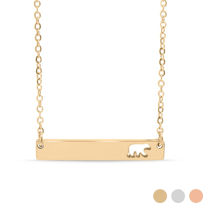 18K Gold PVD Stainless Steel Mama Bear Horizontal Bar Necklace