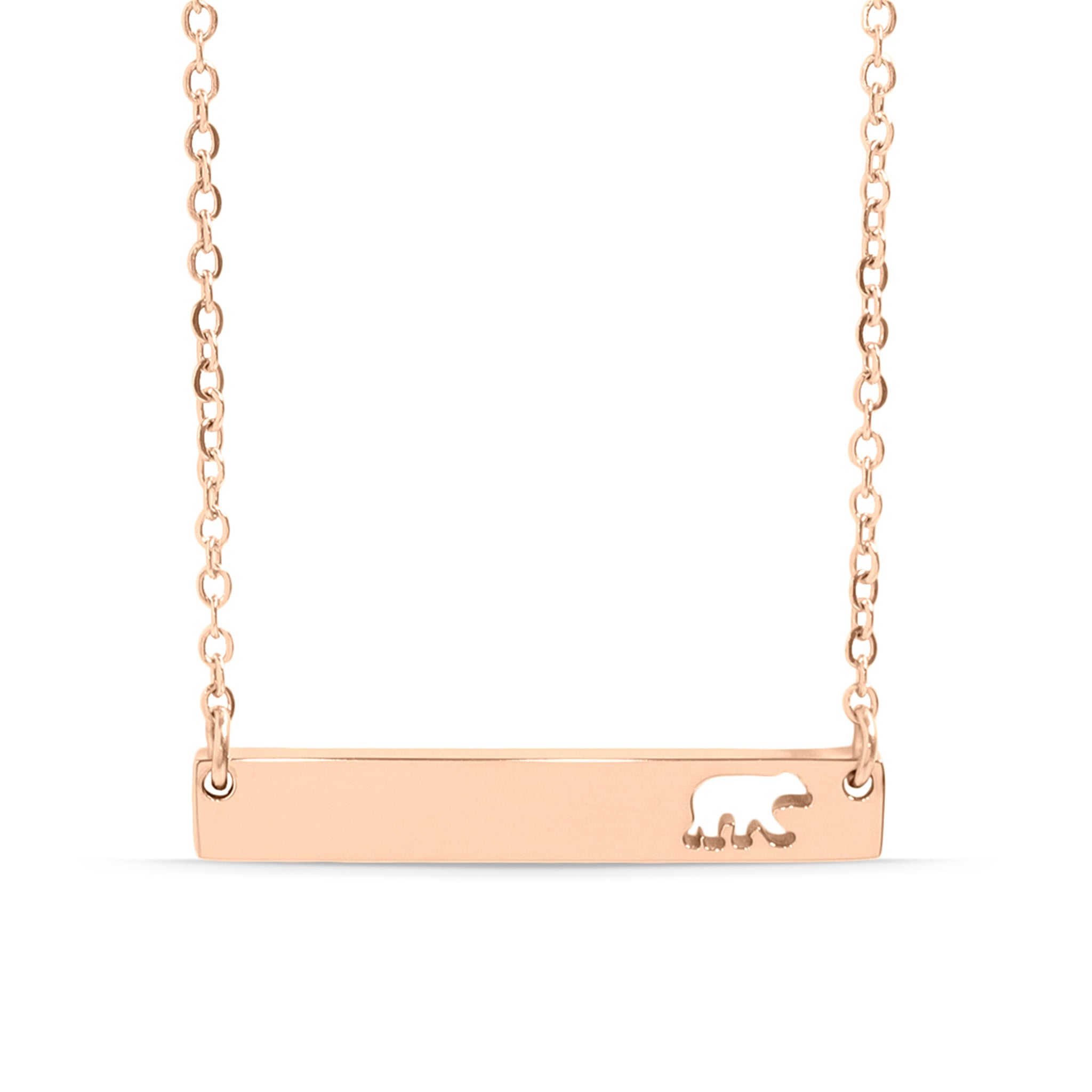 18K Gold PVD Stainless Steel Mama Bear Horizontal Bar Necklace
