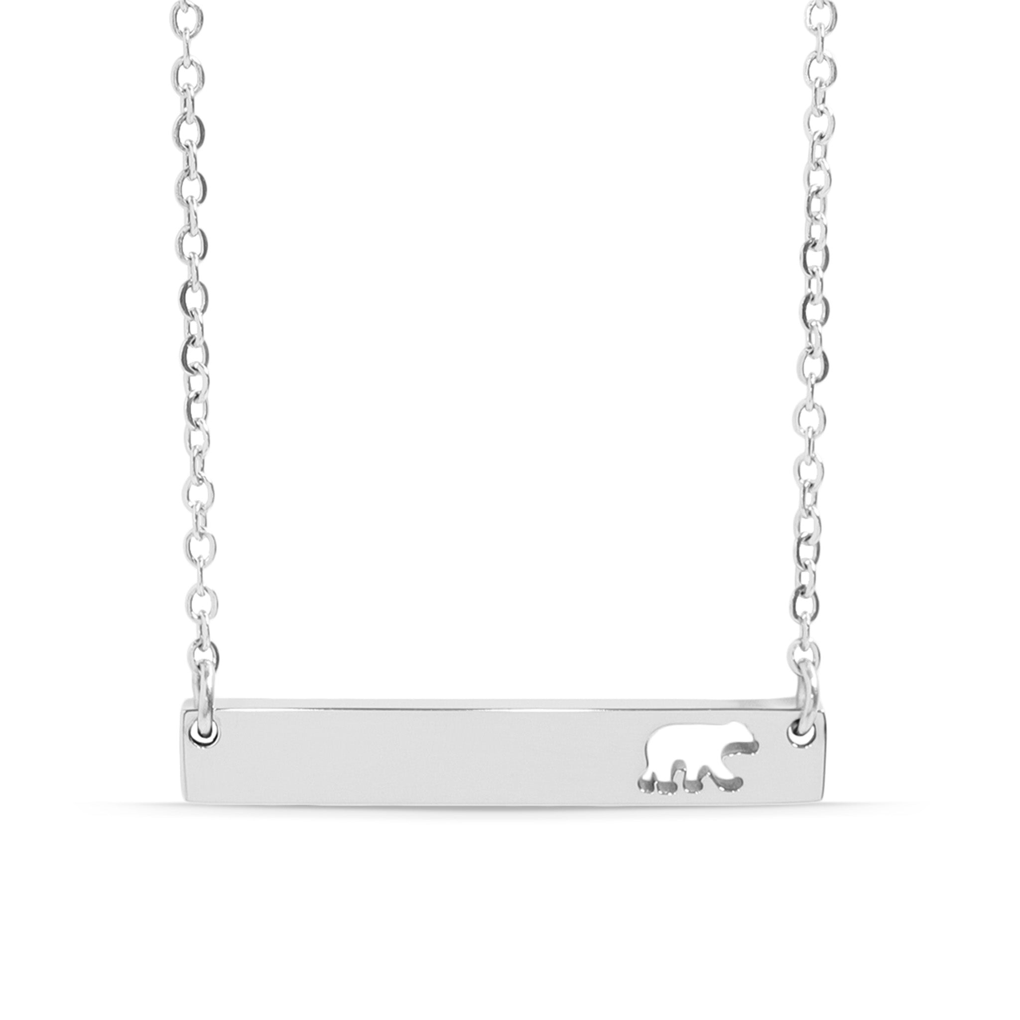 18K Gold PVD Stainless Steel Mama Bear Horizontal Bar Necklace