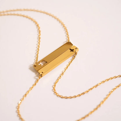 18K Gold PVD Stainless Steel Cutout Cross Blank Bar Necklace
