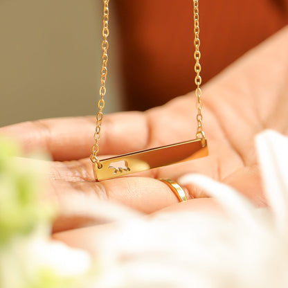 18K Gold PVD Stainless Steel Mama Bear Horizontal Bar Necklace