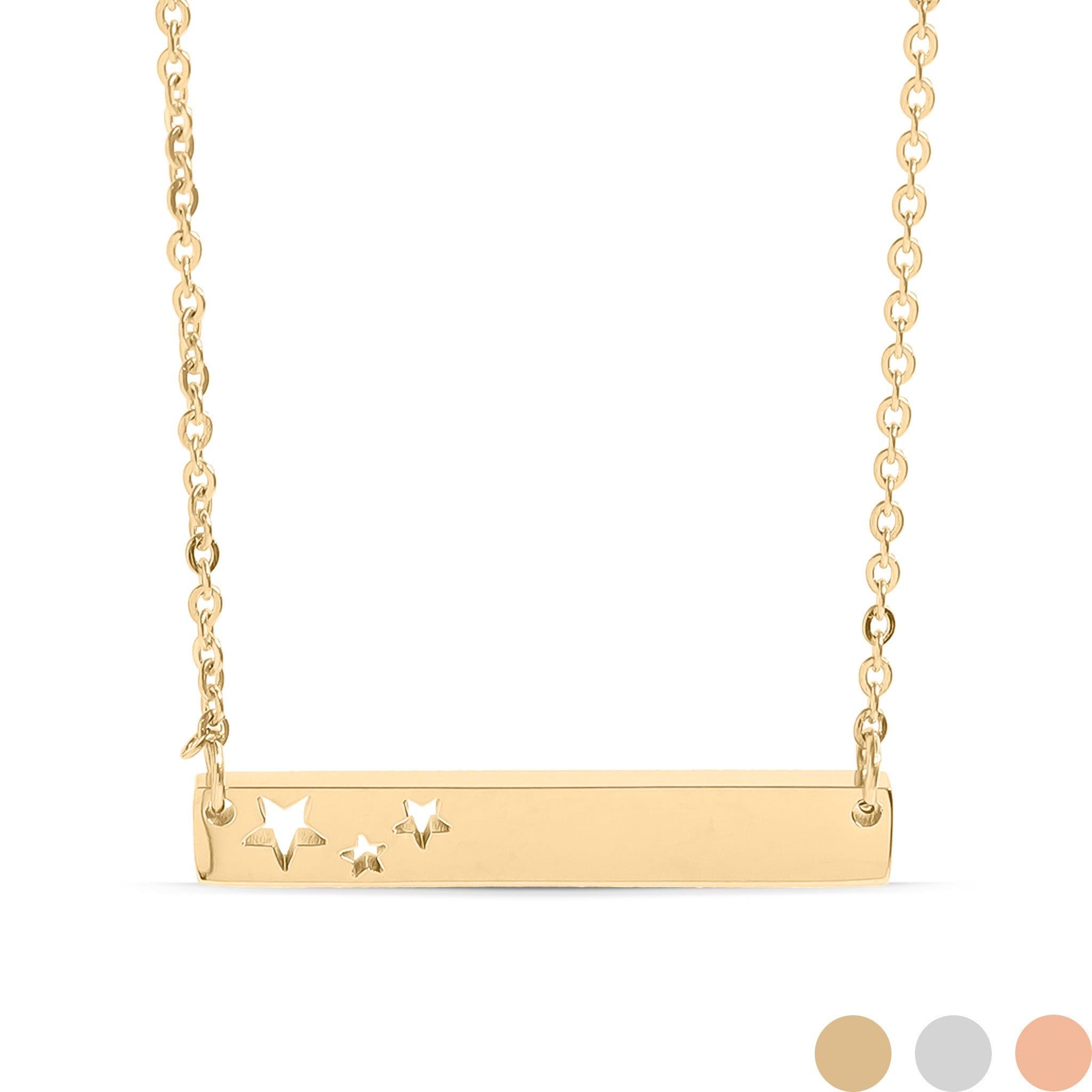 18K Gold PVD Stainless Steel Stars Cutout Horizontal Blank Bar Necklace